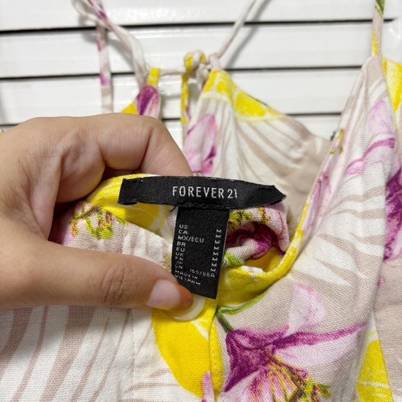 Forever 21 Linen Blend Button Front Lemon Floral Open Strappy Back Midi Size M - Picture 5 of 7